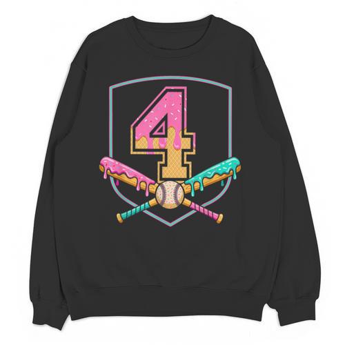 4th Birthday Baseball Bat Ice-Cream Drip 4yrs Old Boys Girls Unisex Sweatshirt - Sportilla