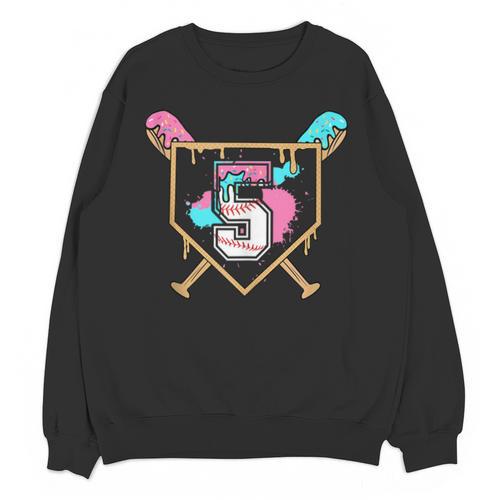 5th Fifth Birthday Baseball Bat Ice-Cream Drip 5yrs Old Boys Unisex Sweatshirt - Sportilla