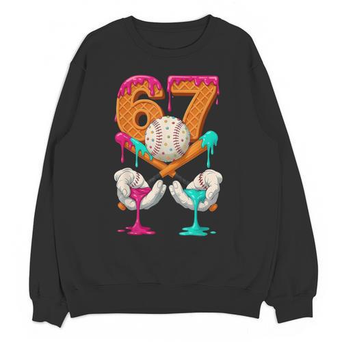 6 7 Ice Cream Drip Baseball Number 67 Player Boy Girl Kids Unisex Sweatshirt - Sportilla