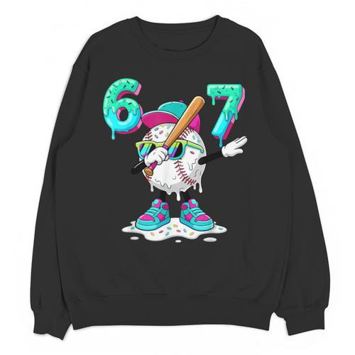 67 Meme Six Seven Meme Baseball Dapping Ice Cream Drip Unisex Sweatshirt - Sportilla