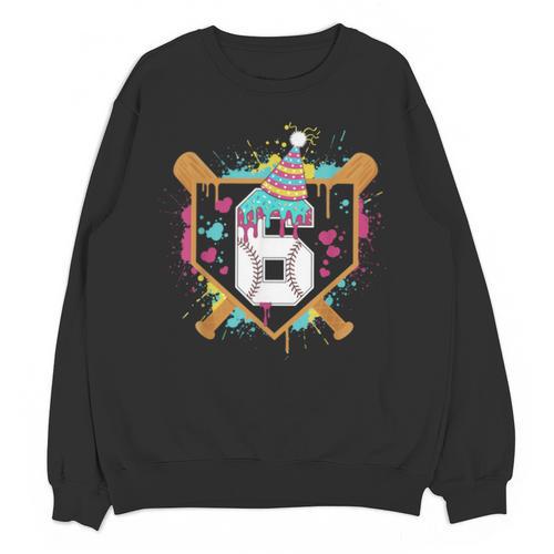 6th Birthday Baseball Drip Number 6 Year Old Birthday Boy Unisex Sweatshirt - Sportilla
