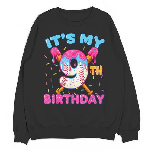 9th Birthday Baseball 9 Year Old Ice Cream Drip Boy Baseball Unisex Sweatshirt - Sportilla