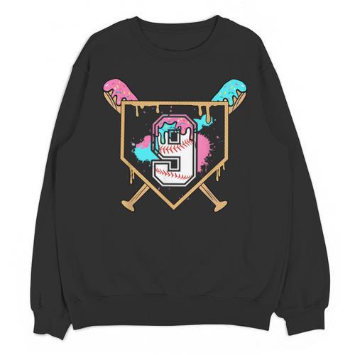 9th Birthday Baseball Bat Ice-Cream Drip 9yrs Old Boys Girls Unisex Sweatshirt - Sportilla