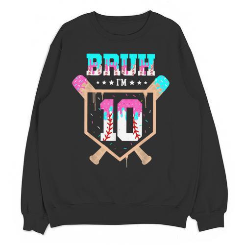 Baseball 10 Year Old Ice Cream Drip 10th Birthday Boy Player Unisex Sweatshirt - Sportilla