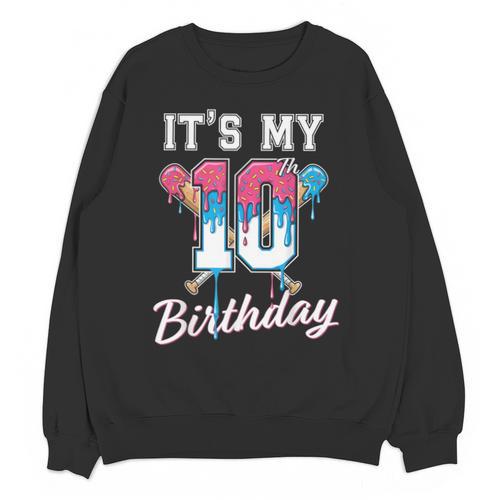 Baseball 10 Year Old Ice Cream Drip 10th Birthday Boys Unisex Sweatshirt - Sportilla