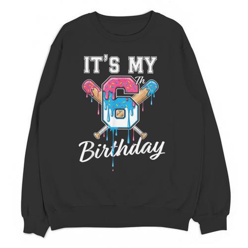 Baseball 6 Year Old Ice Cream Drip 6th Birthday Boy Number 6 Unisex Sweatshirt - Sportilla