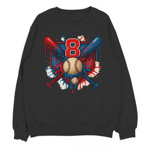 Baseball 8 Year Old Splash Drip 8th Birthday Boy Number 8 Unisex Sweatshirt - Sportilla