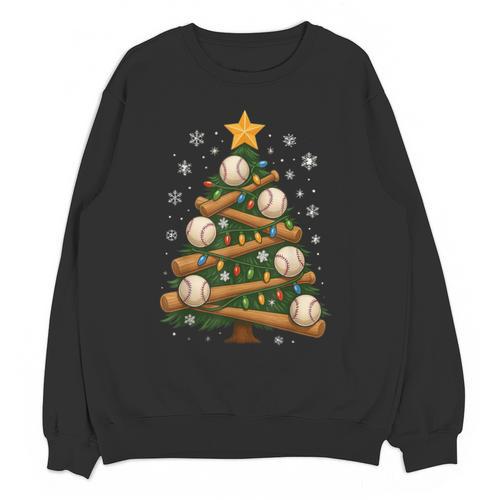 Baseball Bat Christmas Tree Lights Holiday Xmas Unisex Sweatshirt - Sportilla
