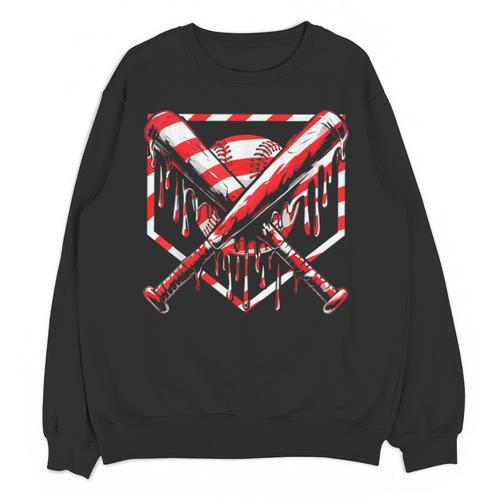 Baseball Candy Cane Christmas Baseball Ice Cream Drip Boys Unisex Sweatshirt - Sportilla