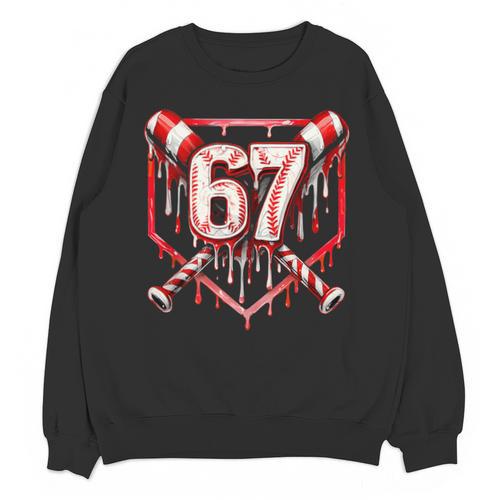 Baseball Candy Cane Drip 6 7 Six Seven Meme Christmas Boys Unisex Sweatshirt - Sportilla