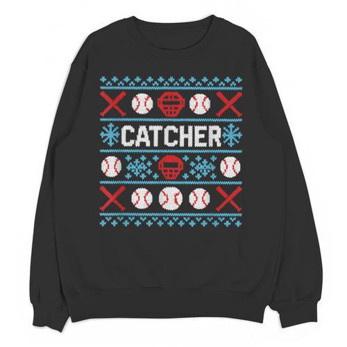 Baseball Catcher Ugly Christmas Sweater Pattern Sports Xmas Unisex Sweatshirt - Sportilla
