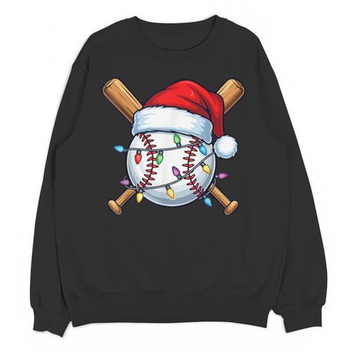 Baseball Christmas Lights Santa Christmas Baseball Player Unisex Sweatshirt - Sportilla