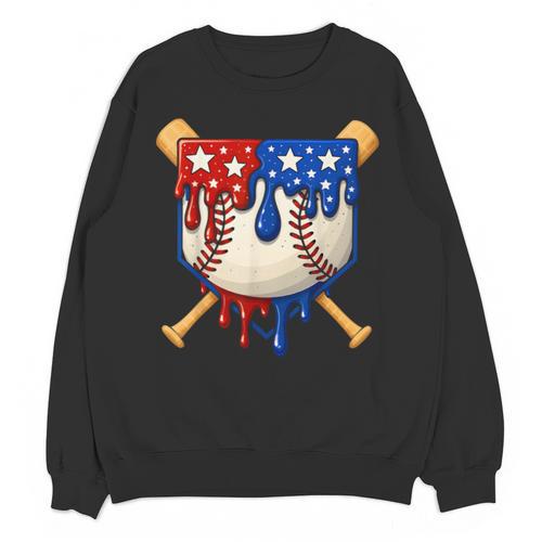 Baseball Drip American Flag Home Plate 4th Of July Patriotic Unisex Sweatshirt - Sportilla