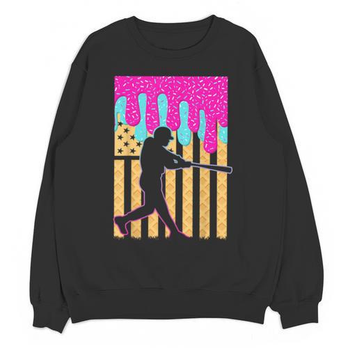 Baseball Drip Bat Boys Ice Cream American Flag 4th Of July Unisex Sweatshirt - Sportilla