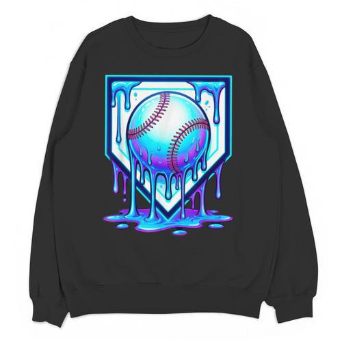 Baseball Drip Ice Cream Blue Glow Melt Ball Graphic Unisex Sweatshirt - Sportilla