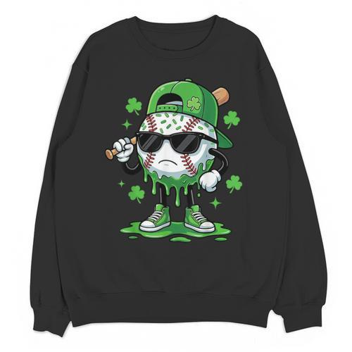 Baseball Drip Ice Cream Shamrock Kids Boy St Patrick’s Day Unisex Sweatshirt - Sportilla