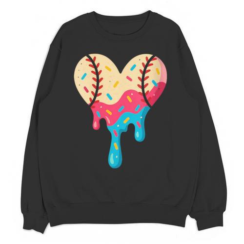 Baseball Drip Melting Ice Cream Baseball Heart Boys Girls Unisex Sweatshirt - Sportilla