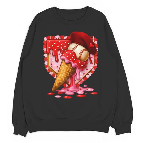 Baseball Heart Valentine Baseball Ice Cream Drip Boys Girls Unisex Sweatshirt - Sportilla