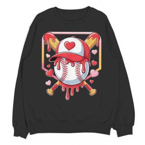 Baseball Heart Valentines Day Baseball Ice Cream Drip Boys Unisex Sweatshirt - Sportilla