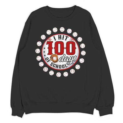Baseball I Hit 100 Days Of School Baseball Player Kids Boys Unisex Sweatshirt - Sportilla