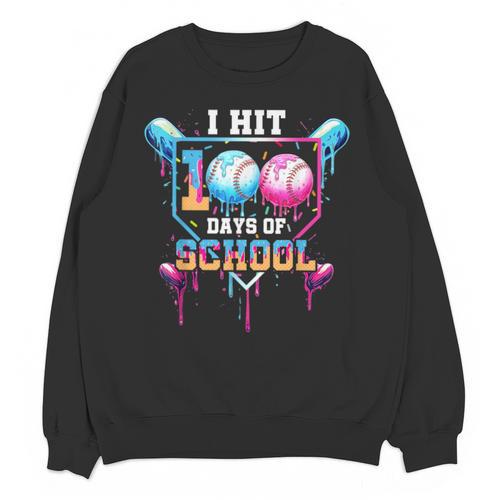 Baseball Ice Cream Drip I Hit 100 Days Of School Boys Kids Unisex Sweatshirt - Sportilla