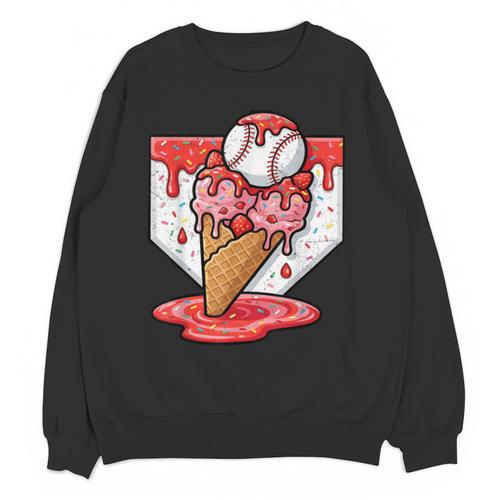 Baseball Ice Cream Drip Baseball Strawberry For Youth Red Unisex Sweatshirt - Sportilla