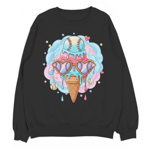 Baseball Ice Cream Heart Sunglasses Youth Boys Valentine Unisex Sweatshirt - Sportilla