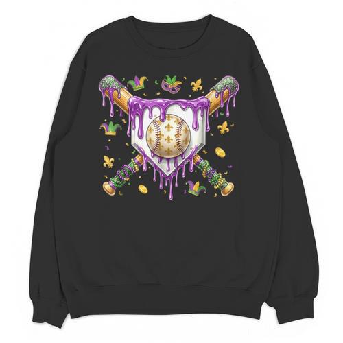Baseball Mardi Gras Carnival Party Mask Ice Cream Drip Boys Unisex Sweatshirt - Sportilla