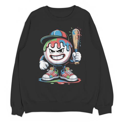 Baseball Mascot Attitude Graffiti Splash Bat Cap Unisex Sweatshirt - Sportilla