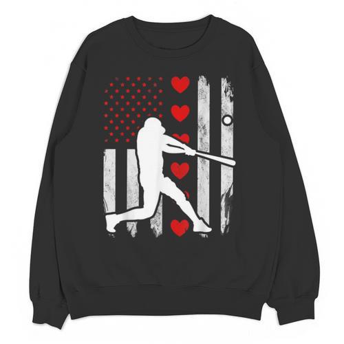Baseball Silhouette Heart USA Flag Hearts American Boys Kids Unisex Sweatshirt - Sportilla