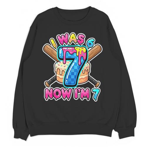 Blue Checkered I Was 6 Now I'm 7 Birthday Cake Baseball Drip Unisex Sweatshirt - Sportilla