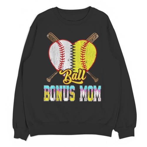 Bonus Mom Of Both Half Baseball Softball Ice Cream Drip Unisex Sweatshirt - Sportilla