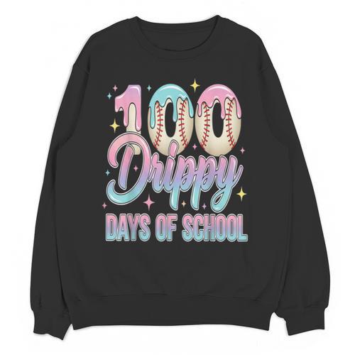Boys Kids 100 Drippy Days Of School Baseball Drip Ice Cream Unisex Sweatshirt - Sportilla