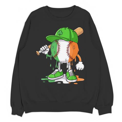 Boys St Patricks Day Kids Baseball Player Ice Cream Drip Unisex Sweatshirt - Sportilla