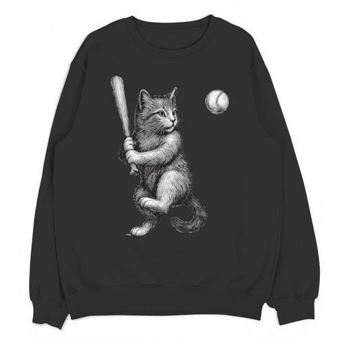 Cute Kitten Playing Baseball Hitter Bat Cool Baseball Cat Unisex Sweatshirt - Sportilla