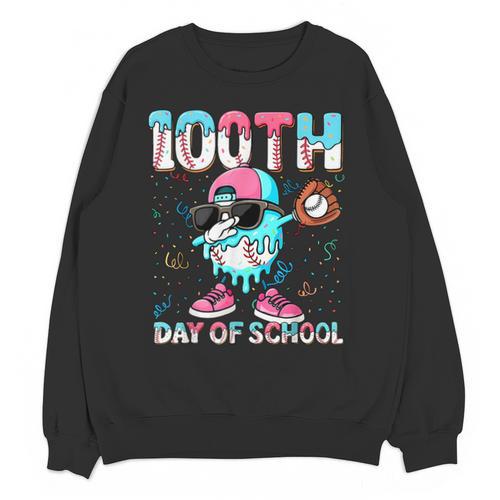 Dabbing Drippy 100th Days Of School Baseball Ice Cream Drip Unisex Sweatshirt - Sportilla