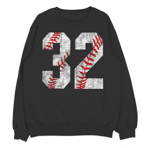 Distressed Baseball Number 32 Jersey Uniform Player Fan Unisex Sweatshirt - Sportilla
