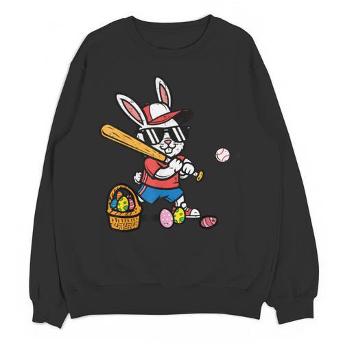 Easter Bunny Baseball Player Batter Rabbit Boys Kids Men Unisex Sweatshirt - Sportilla