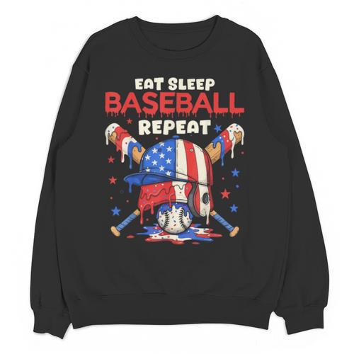Eat Sleep Baseball Repeat Ice Cream Drip Crossed Bats Unisex Sweatshirt - Sportilla