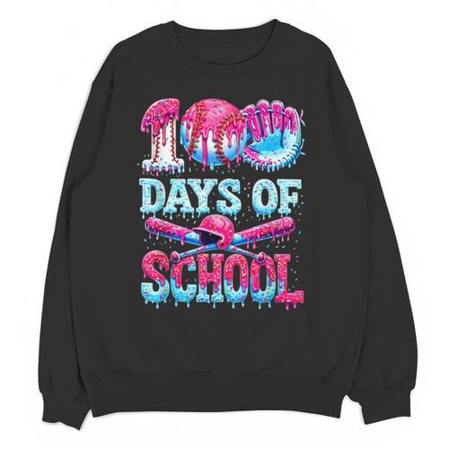 Happy 100 Days Of School Game Day Baseball Ice Cream Drip Unisex Sweatshirt - Sportilla