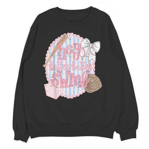 Hey Batter Batter Swing Baseball Game Day Coquette Bow Girly Unisex Sweatshirt - Sportilla