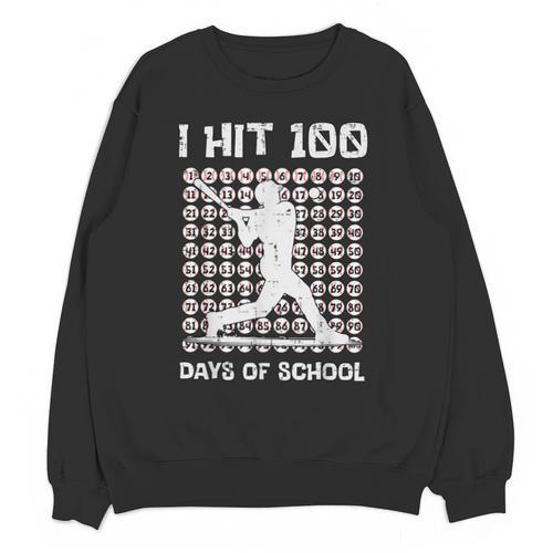 I Hit 100 Days Of School Baseball Player 100th Day Boys Kids Unisex Sweatshirt - Sportilla