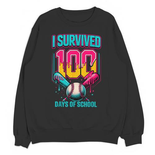 HUGvyn I Survived 100 Days Baseball Teacher Ice Cream Drip Unisex Sweatshirt - Sportilla