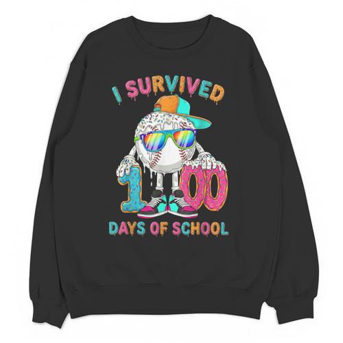 HUGvyn I Survived 100 Days Of School Baseball 6 7 Ice Cream Unisex Sweatshirt - Sportilla
