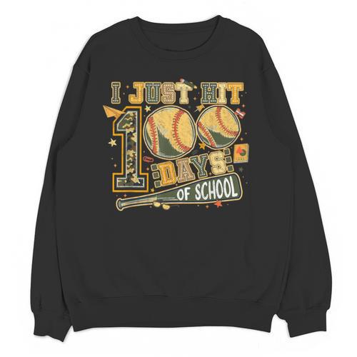 I Just Hit 100 Days Of School Baseball Camo Boys Kid Toddler Unisex Sweatshirt - Sportilla