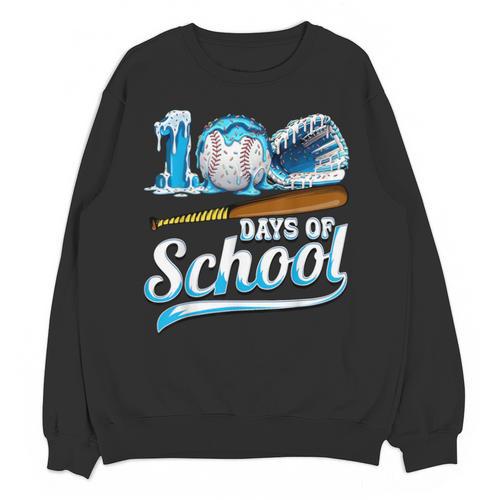 Kid 100 Days Of School Drip Baseball Ice Cream 100th Day Boy Unisex Sweatshirt - Sportilla