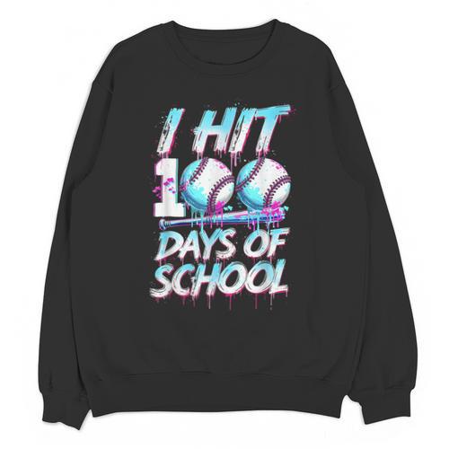 Kids 100 Days Of School 100th Day Baseball Ice Cream Drip Unisex Sweatshirt - Sportilla