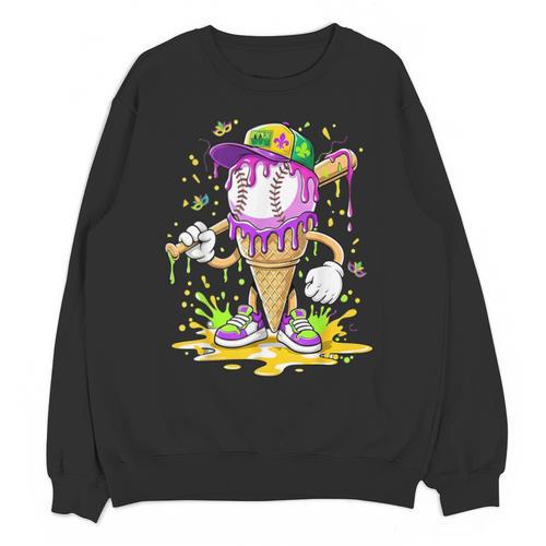 Kids Baseball Drip Ice Cream Apparel Kids Boys Mardi Gras Unisex Sweatshirt - Sportilla