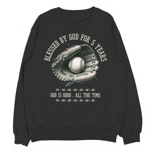 Kids Blessed By God For 5 Years Old Baseball 5th Birthday Unisex Sweatshirt - Sportilla