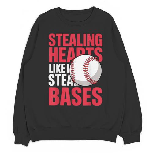 Kids Stealing Hearts Like I Steal Bases Cute Baseball Boys Unisex Sweatshirt - Sportilla